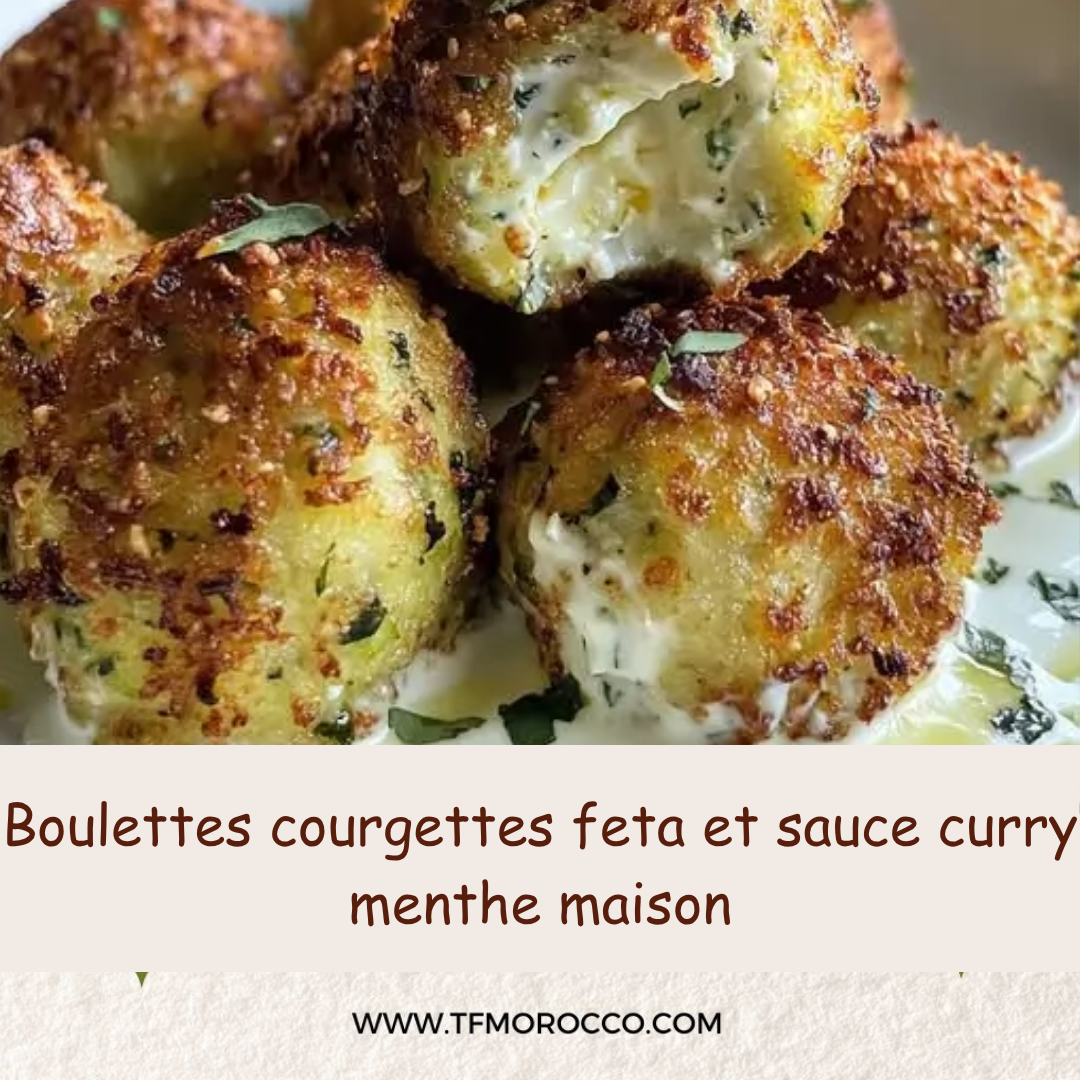 Boulettes courgettes feta et sauce curry menthe maison - recette française facile